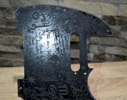 Graffiti‑Style Zeppelin Tele Pickguard — Dragon Scales & Handwritten Kashmir- Fits Fender Telecaster