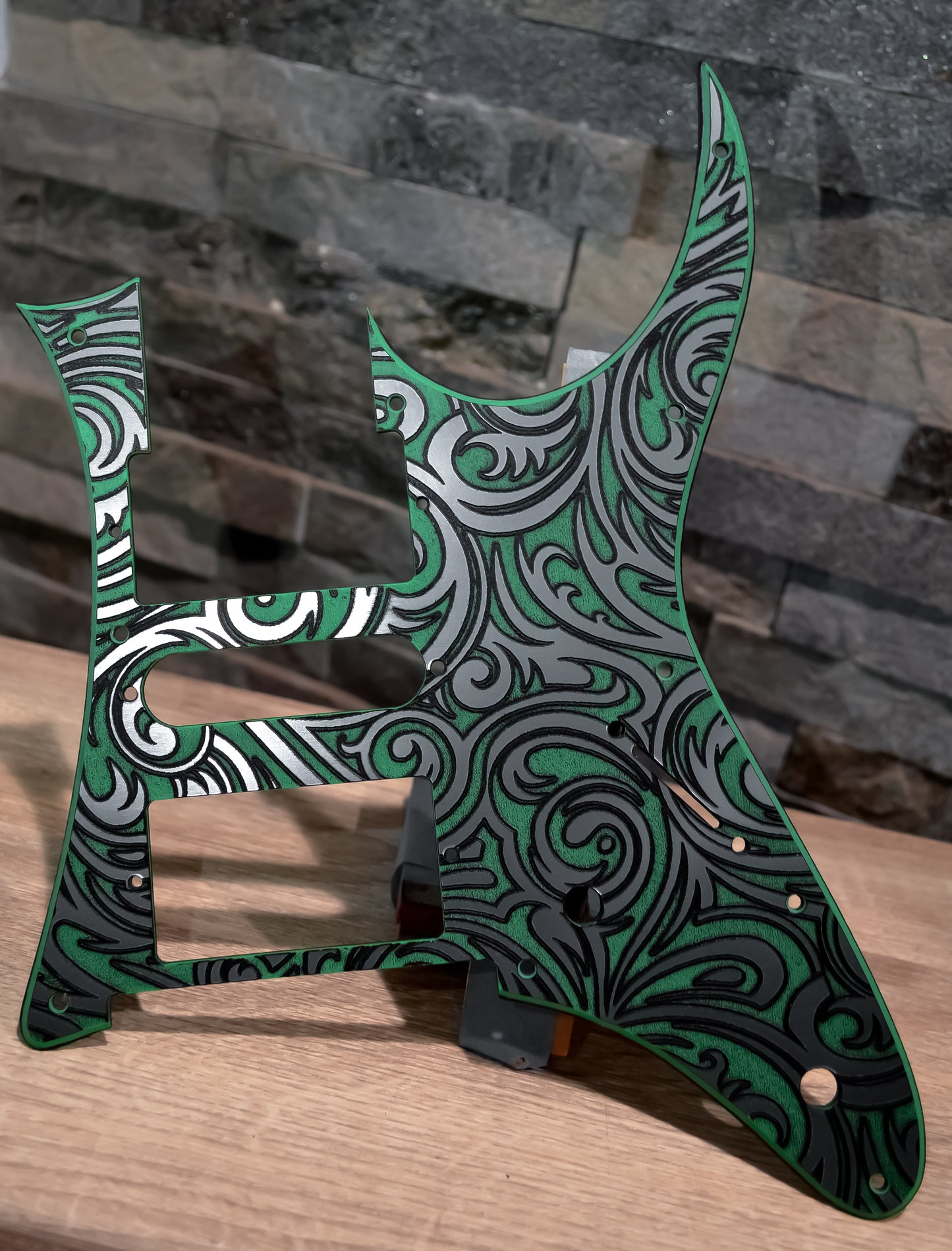 Custom Textured Green tri-color Faux Stainless Steel Pickguard IBANEZ JEM or RG550 Japan - Plastic (Copy)