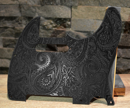 Black Classic Paisley Engraved Telecaster Pickguard - Textured Art for Fender Guitar USA Made