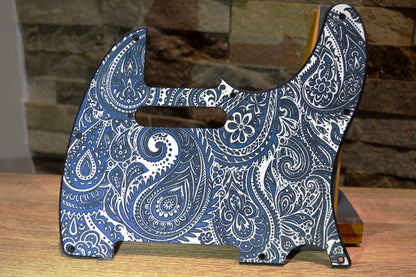3 color- blue/White Classic Paisley Engraved Telecaster Pickguard - Textured Art for Fender Guitar USA Made