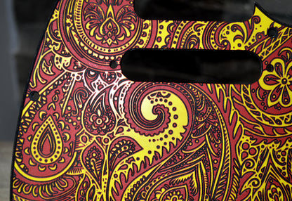 3 color- Red/Yellow Classic Paisley Engraved Telecaster Pickguard - Textured Art for Fender Guitar USA Made