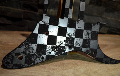 Faux Brushed Aluminum Distressed Checker Pickguard IBANEZ JEM or RG550 Japan - Plastic