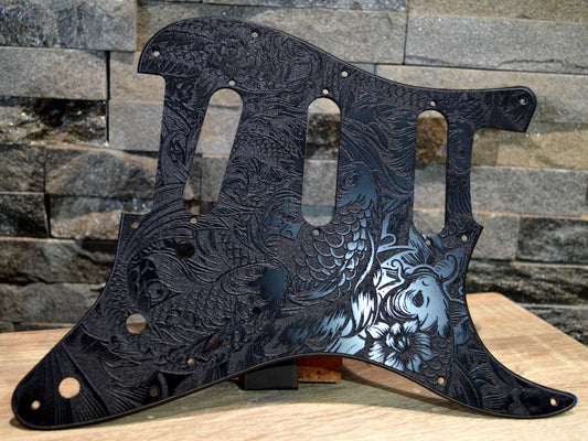 Custom Black Koi Textured Pickguard - Fits Fender Stratocaster - USA Made