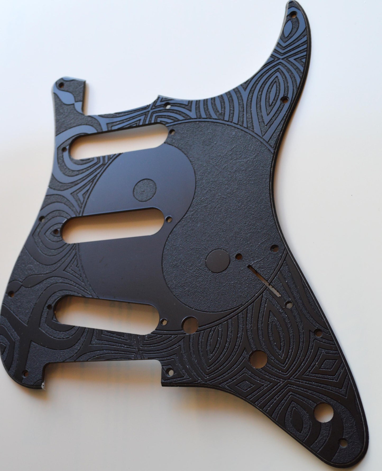 Custom Black Yinyang Textured Pickguard - Fits Fender Stratocaster - USA Made