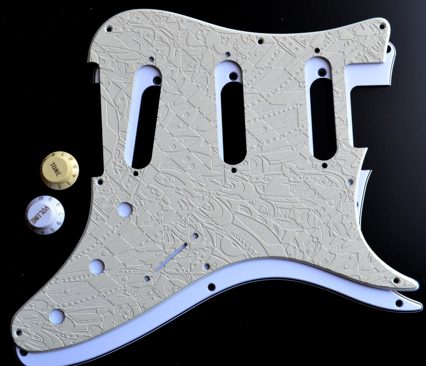 Custom Ash White Textured Psychedelic Pickguard - Fits PRS Silver Sky Single Coil Pickups