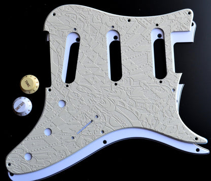 Custom Ash White Textured Psychedelic Pickguard - Fits PRS Silver Sky Single Coil Pickups