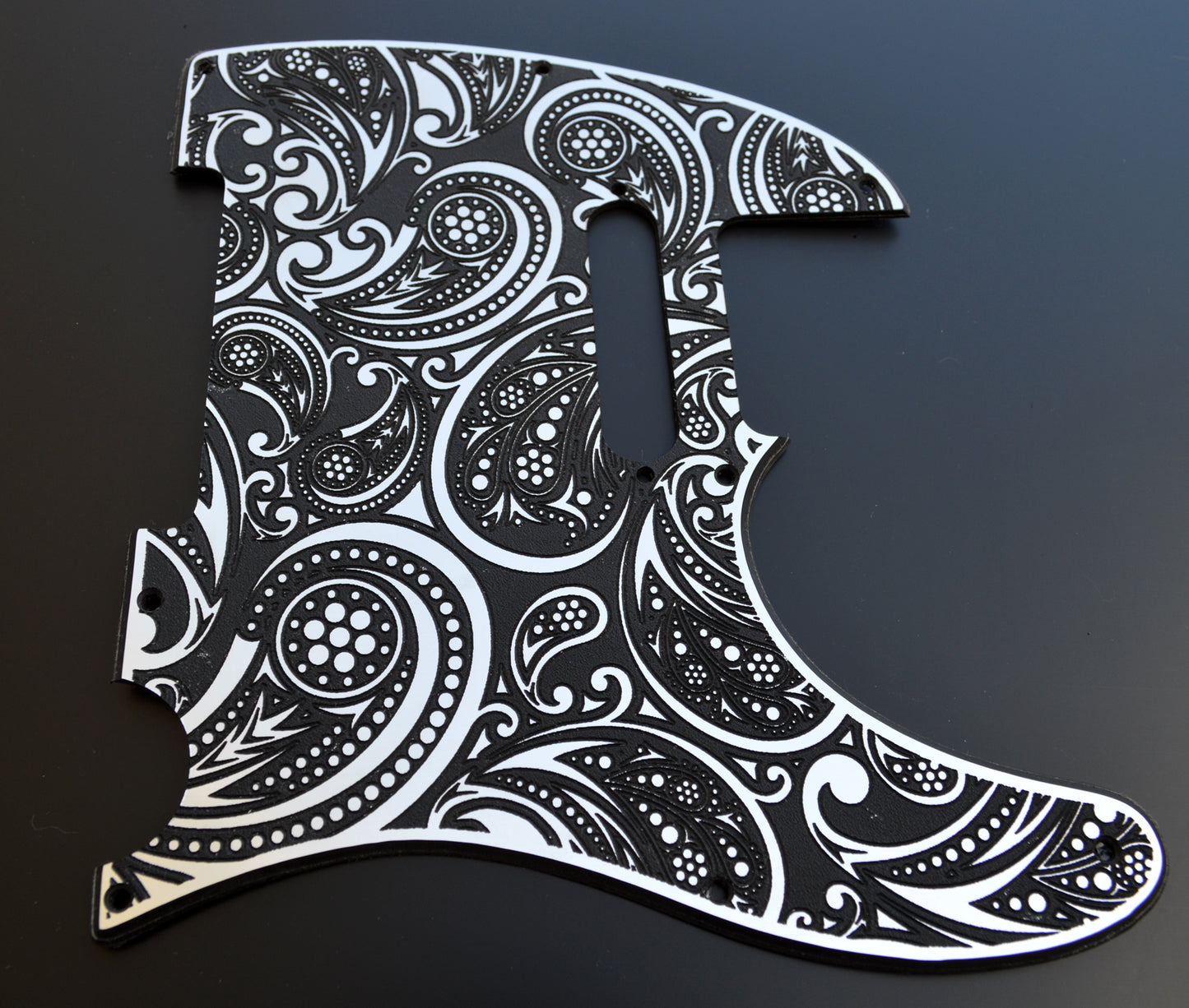 Faux Brushed Aluminum Paisley Laser Engraved Telecaster Pickguard - Industrial Chic Guitar Art - Custom Made