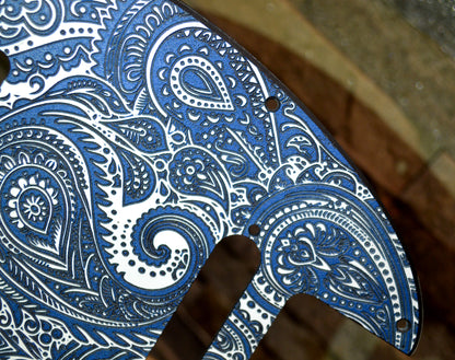 3 color- blue/White Classic Paisley Engraved Telecaster Pickguard - Textured Art for Fender Guitar USA Made