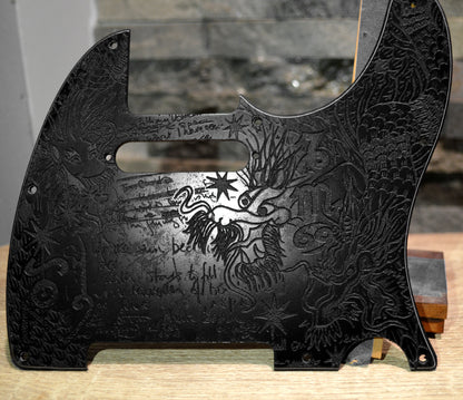Graffiti‑Style Zeppelin Tele Pickguard — Dragon Scales & Handwritten Kashmir- Fits Fender Telecaster