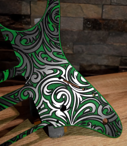 Custom Textured Green tri-color Faux Stainless Steel Pickguard IBANEZ JEM or RG550 Japan - Plastic (Copy)