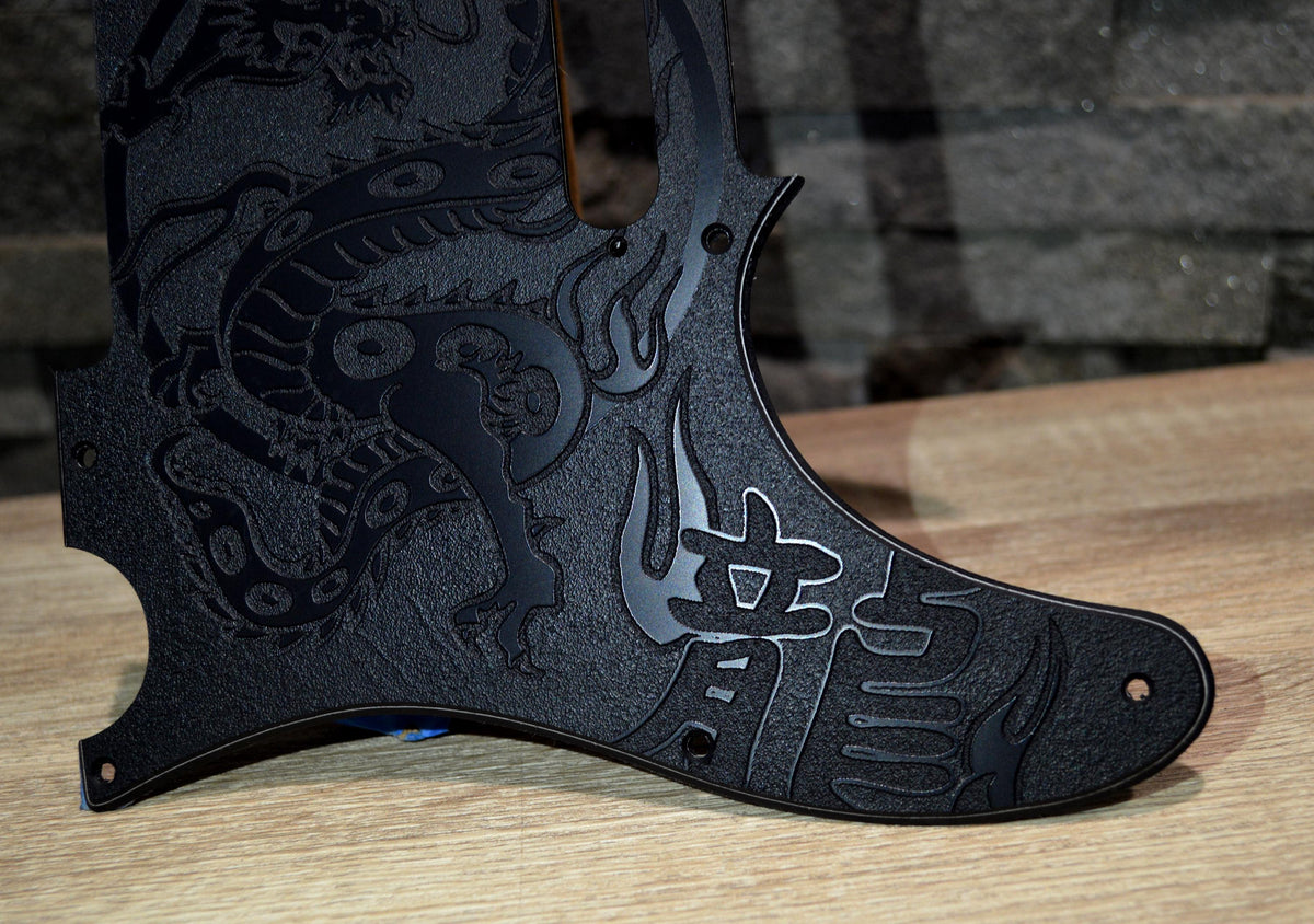 Custom Black Tattoo Dragon Textured Pickguard - Fits Fender Telecaster - USA Made