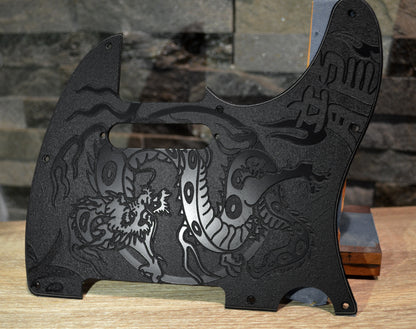 Custom Black Tattoo Dragon Textured Pickguard - Fits Fender Telecaster - USA Made