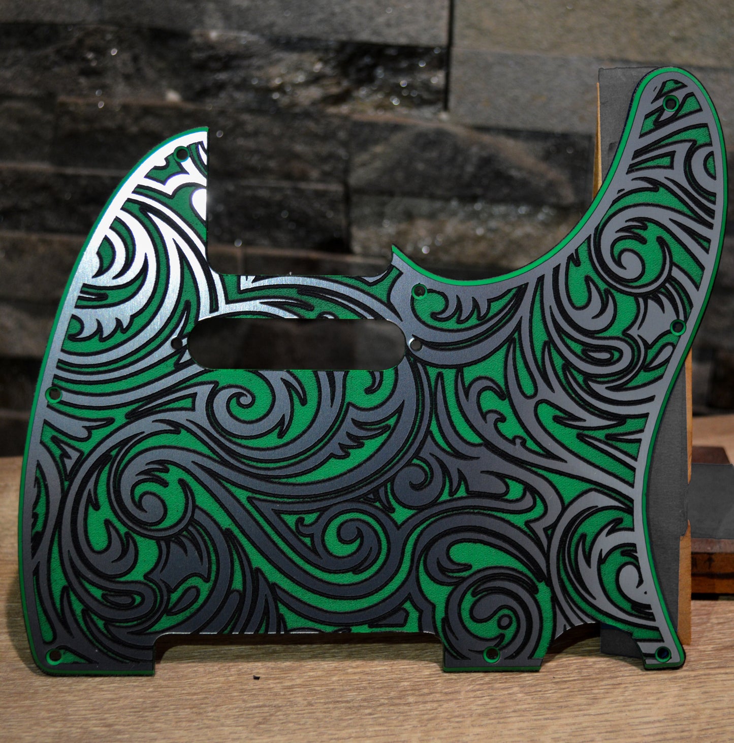 Green Faux Stainless Steel Spiral Textured Pickguard - Fits Fender Telecaster - USA Made - Acrylic Plastic (Copy)
