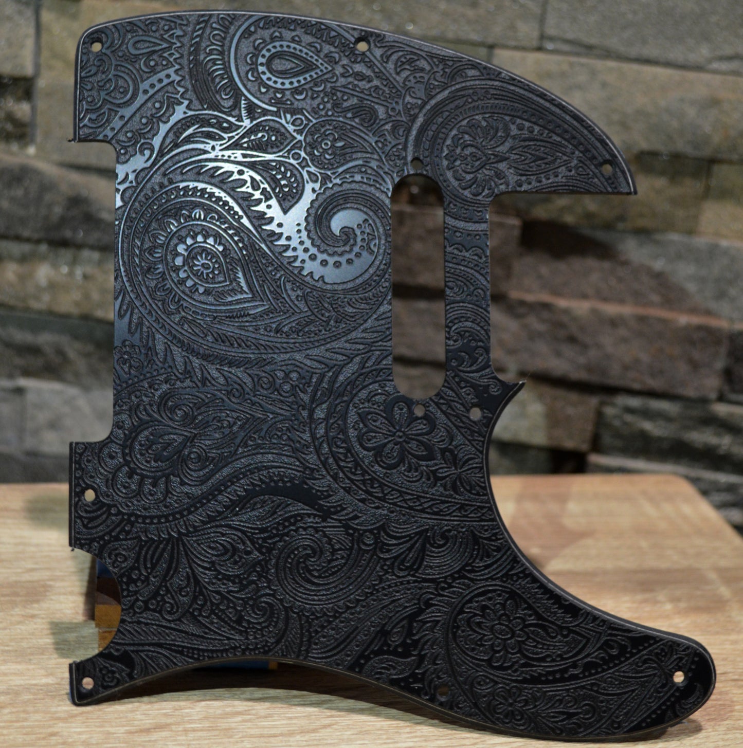 Black Classic Paisley Engraved Telecaster Pickguard - Textured Art for Fender Guitar USA Made