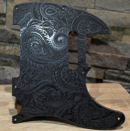 Black Classic Paisley Engraved Telecaster Pickguard - Textured Art for Fender Guitar USA Made