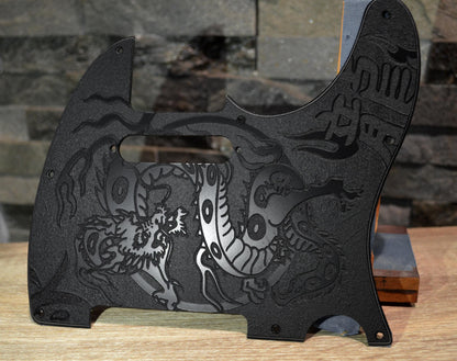 Custom Black Tattoo Dragon Textured Pickguard - Fits Fender Telecaster - USA Made