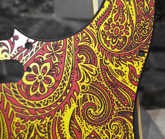 3 color- Red/Yellow Classic Paisley Engraved Telecaster Pickguard - Textured Art for Fender Guitar USA Made