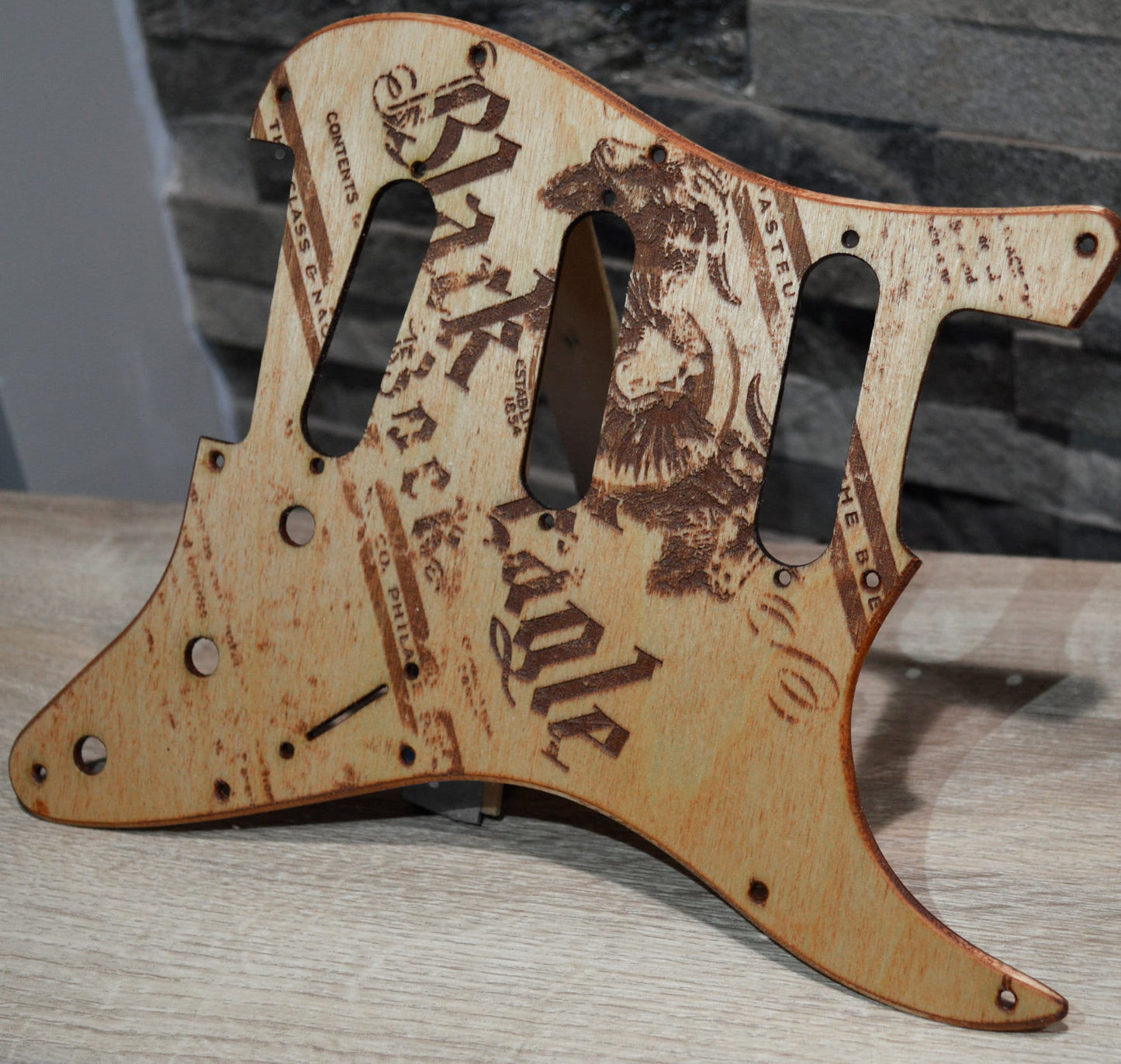 Custom Pickguard for Fender Stratocaster - Vintage Black Eagle Bock - USA Made