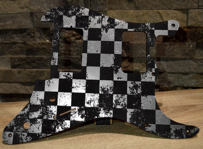 Faux Brushed Aluminum Distressed Checker Pickguard for Charvel Pro-Mod So-Cal  Floyd Rose