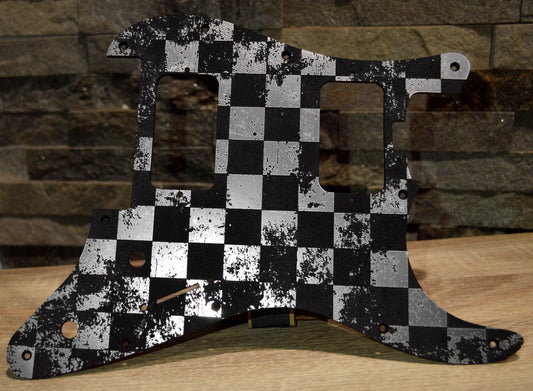 Faux Brushed Aluminum Distressed Checker Pickguard for Charvel Pro-Mod So-Cal  Floyd Rose