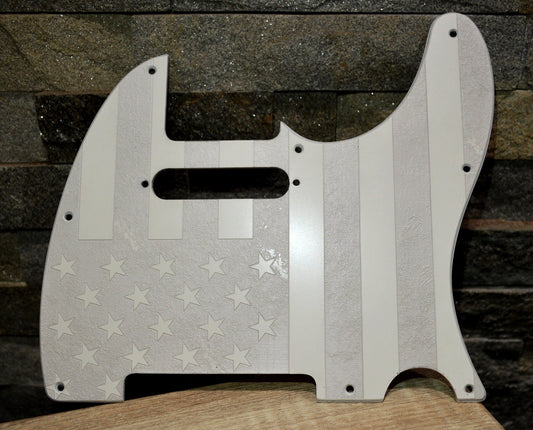 American Flag Textured Pickguard White - Fits Fender Telecaster - USA Made