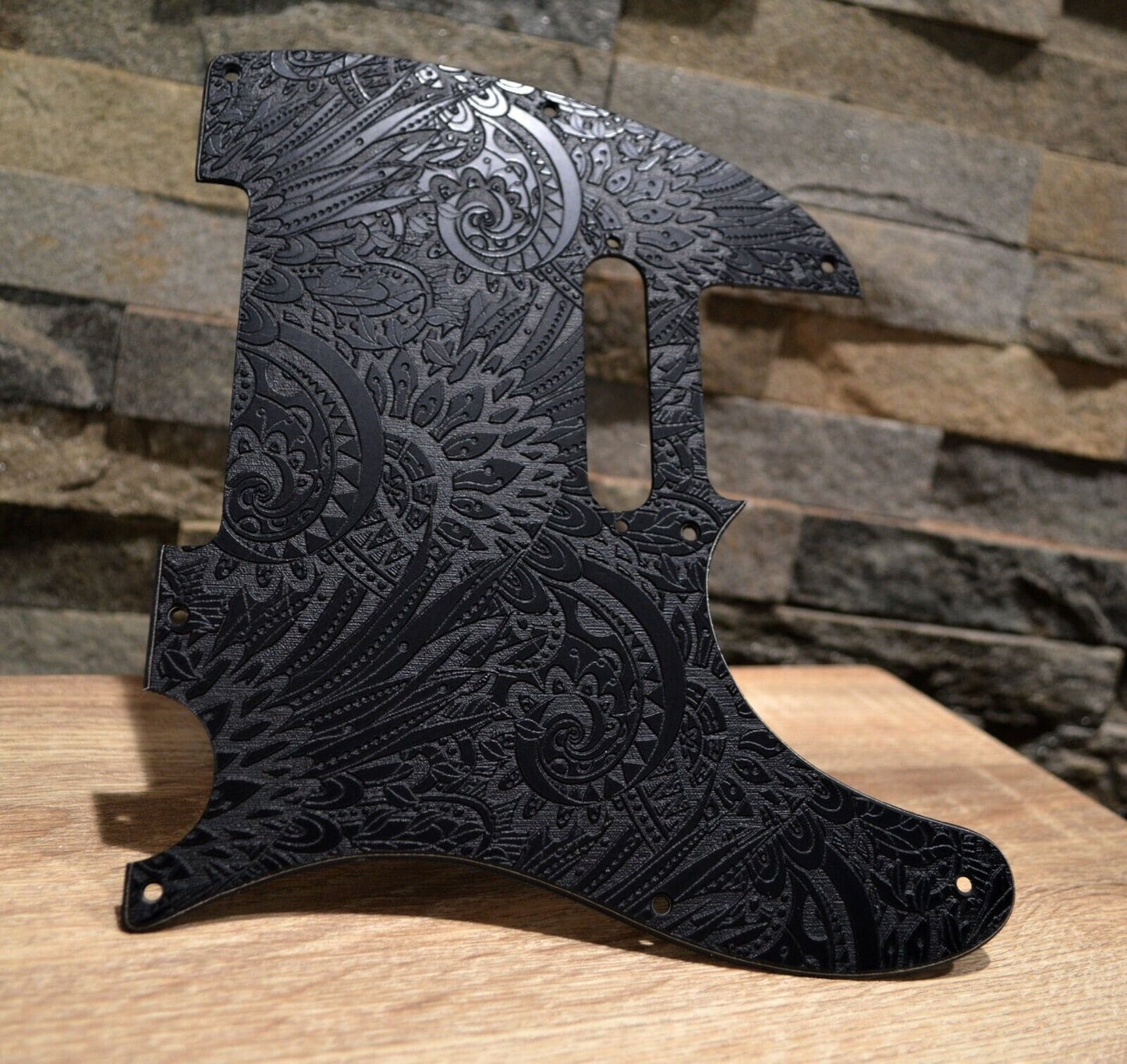 Custom Black Psychedelic Textured Pickguard - Fits Fender Telecaster - USA Made