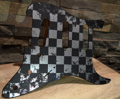Faux Brushed Aluminum Distressed Checker Textured Pickguard - Fits Fender Stratocaster - USA Made
