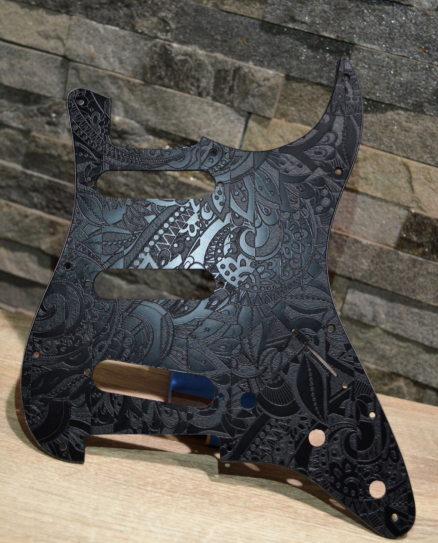 Custom Black Vintage Psychedelic Textured Pickguard Fits Fender Stratocaster - USA Made