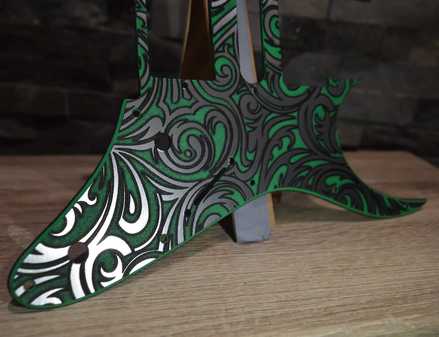 Custom Textured Green tri-color Faux Stainless Steel Pickguard IBANEZ JEM or RG550 Japan - Plastic (Copy)