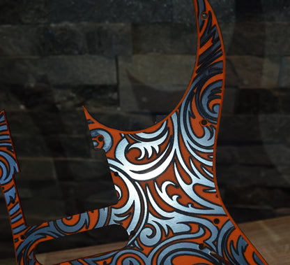 Custom Textured Orange tri-color Faux Stainless Steel Pickguard IBANEZ JEM or RG550 Japan - Plastic