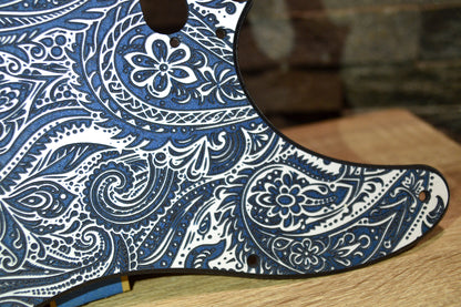 3 color- blue/White Classic Paisley Engraved Telecaster Pickguard - Textured Art for Fender Guitar USA Made