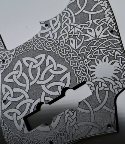 Custom Engraved Celtic Knot Acrylic Jazz Bass Pickguard — 3‑Ply, 10‑Hole, Standard Fit