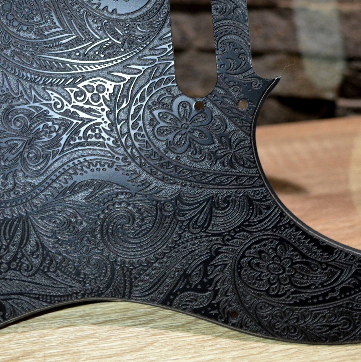 Black Classic Paisley Engraved Telecaster Pickguard - Textured Art for Fender Guitar USA Made