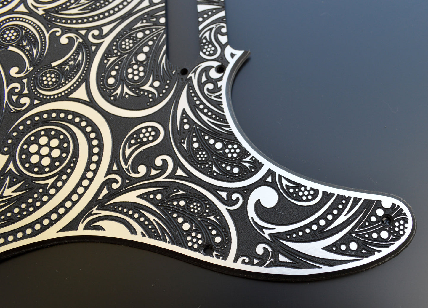 Faux Brushed Aluminum Paisley Laser Engraved Telecaster Pickguard - Industrial Chic Guitar Art - Custom Made