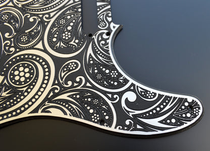 Faux Brushed Aluminum Paisley Laser Engraved Telecaster Pickguard - Industrial Chic Guitar Art - Custom Made