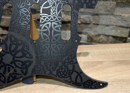 Custom Engraved Celtic Knot Acrylic Stratocaster Pickguard — 3‑Ply, 11‑Hole, SSS / HSS / HH Options