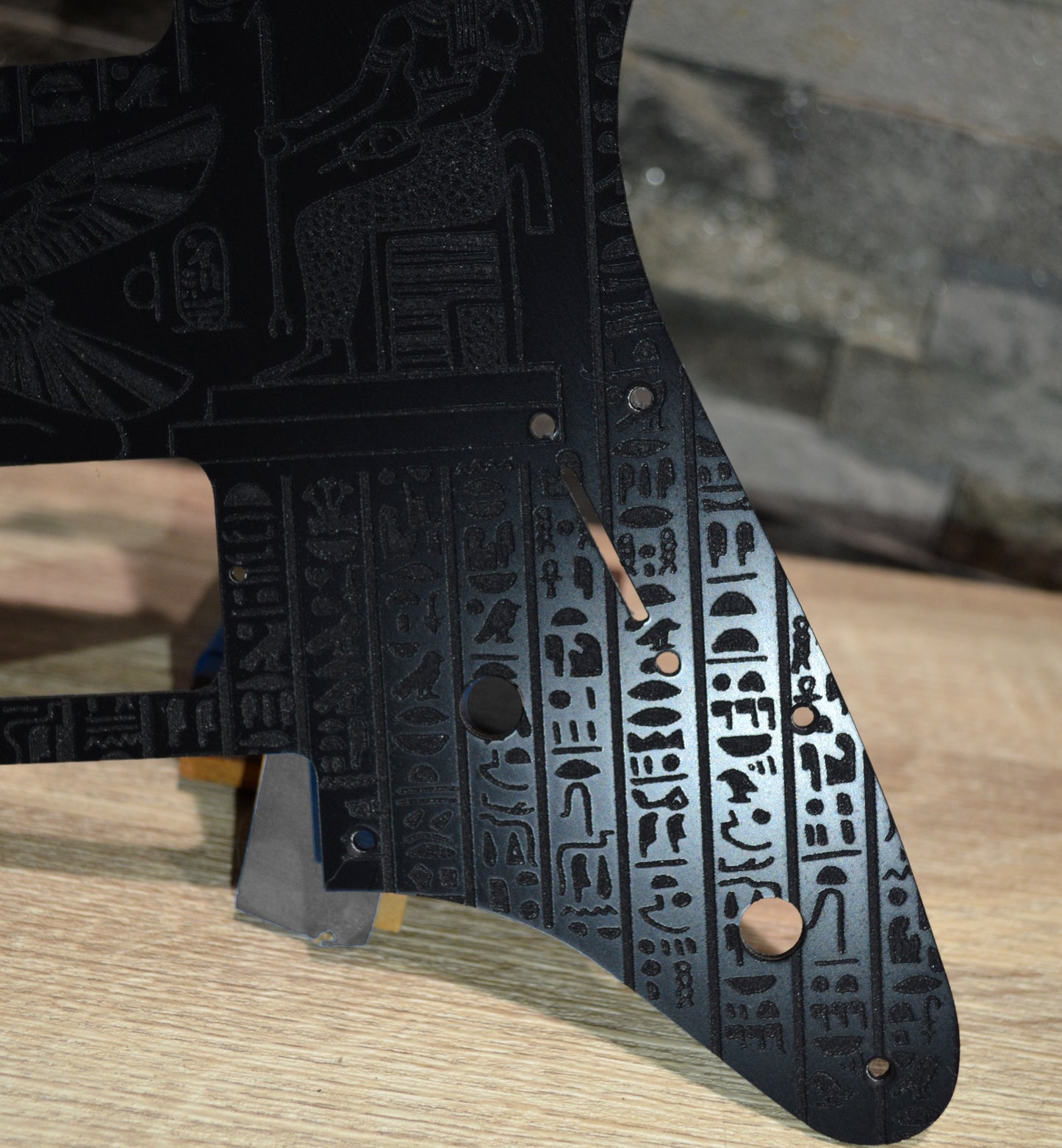 Engraved Egyptian Hieroglyph San Dimas MIM style Pickguard for Charvel Pro‑Mod (3‑Ply Acrylic)