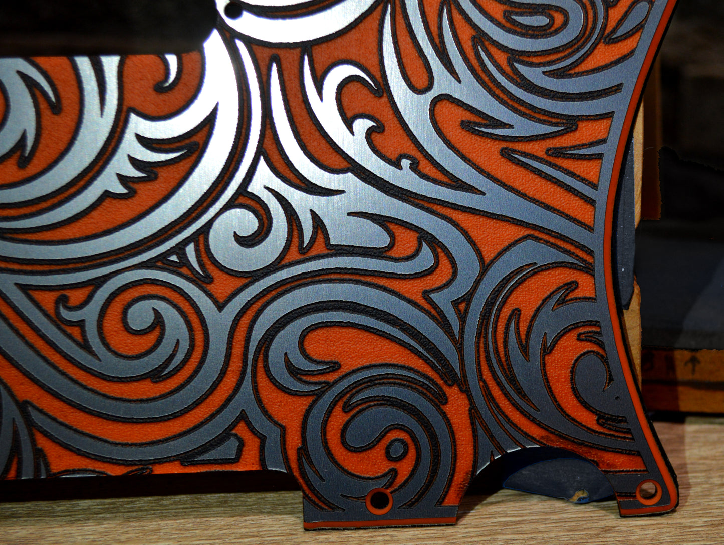 Orange Faux Stainless Steel Spiral Textured Pickguard - Fits Fender Telecaster - USA Made - Acrylic Plastic