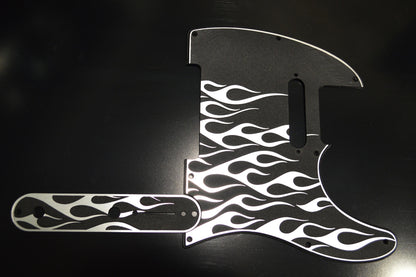 Faux Brushed Aluminum Flame Textured Pickguard combo Fits Fender Telecaster -Plastic