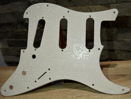 Custom White Paisley Print Pickguard - Fender Stratocaster -USA - SSS, HSS, HxH