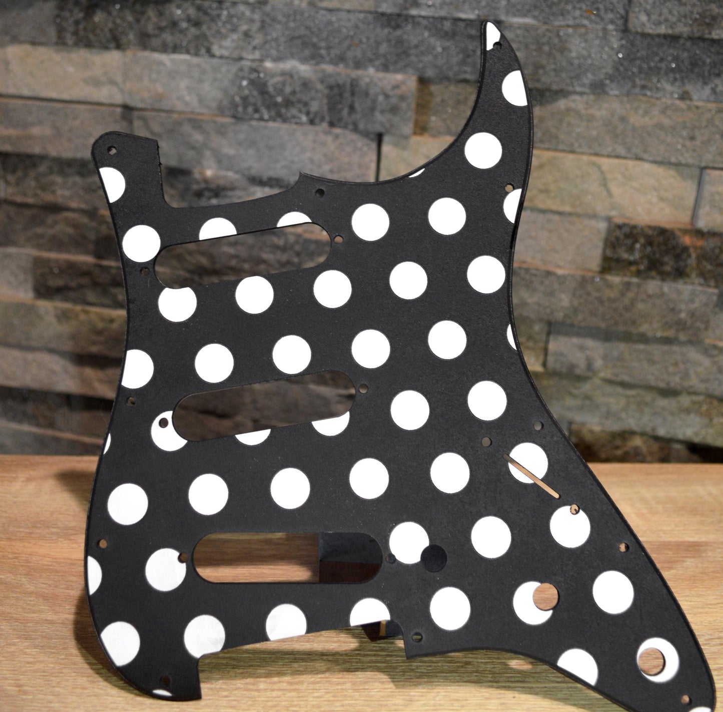 Custom Black and White Polka Dot Textured Pickguard - Fender Stratocaster Parts