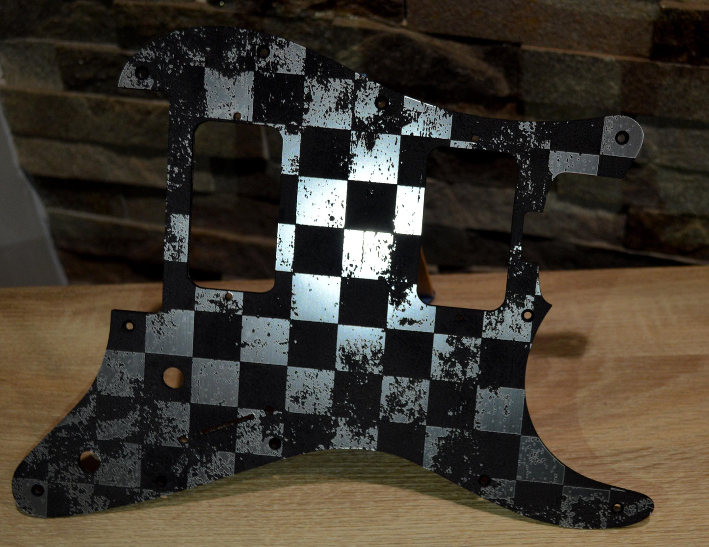 Faux Brushed Aluminum Distressed Checker Pickguard for Charvel Pro-Mod So-Cal  Floyd Rose
