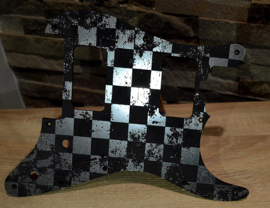 Faux Brushed Aluminum Distressed Checker Pickguard for Charvel Pro-Mod So-Cal  Floyd Rose