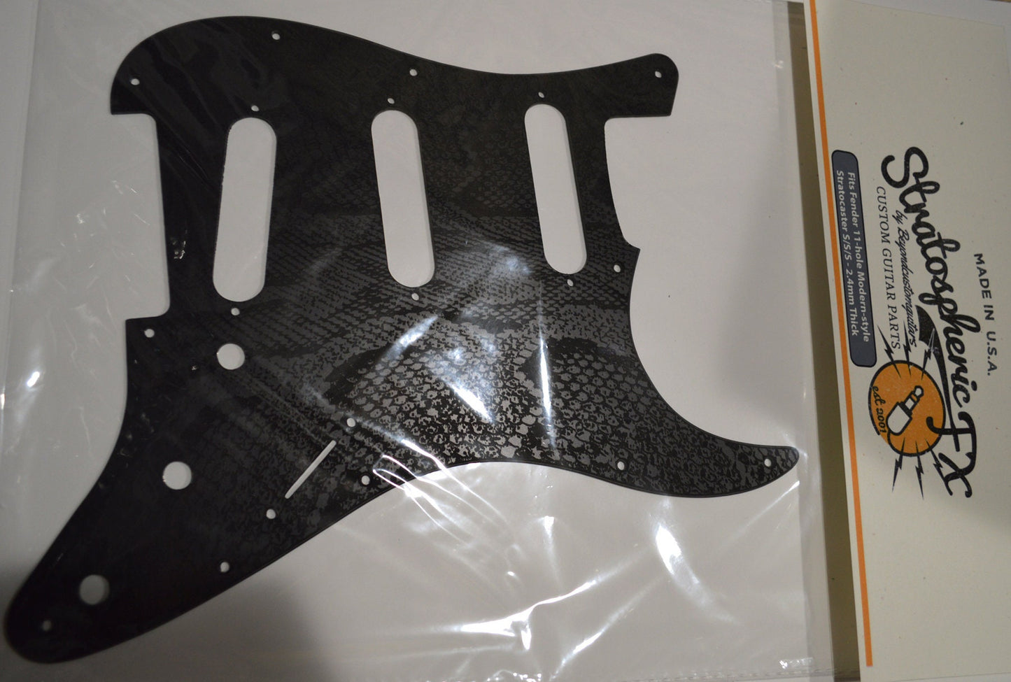 Custom Black Snakeskin Textured Pickguard - Fits Fender Stratocaster - USA Made