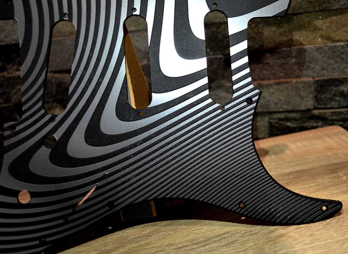 Faux Brushed Aluminum Illusionist 1 Pickguard - Fits Fender Stratocaster - USA Made