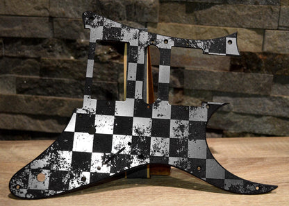 Faux Brushed Aluminum Distressed Checker Pickguard IBANEZ JEM or RG550 Japan - Plastic