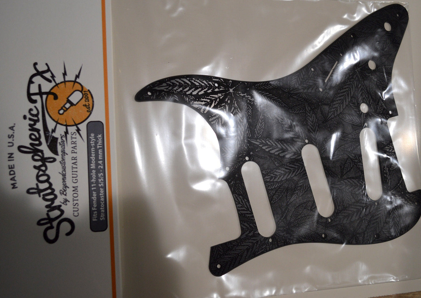 Custom Black Pot Leaf Textured Pickguard - Fender Stratocaster Parts USA Made