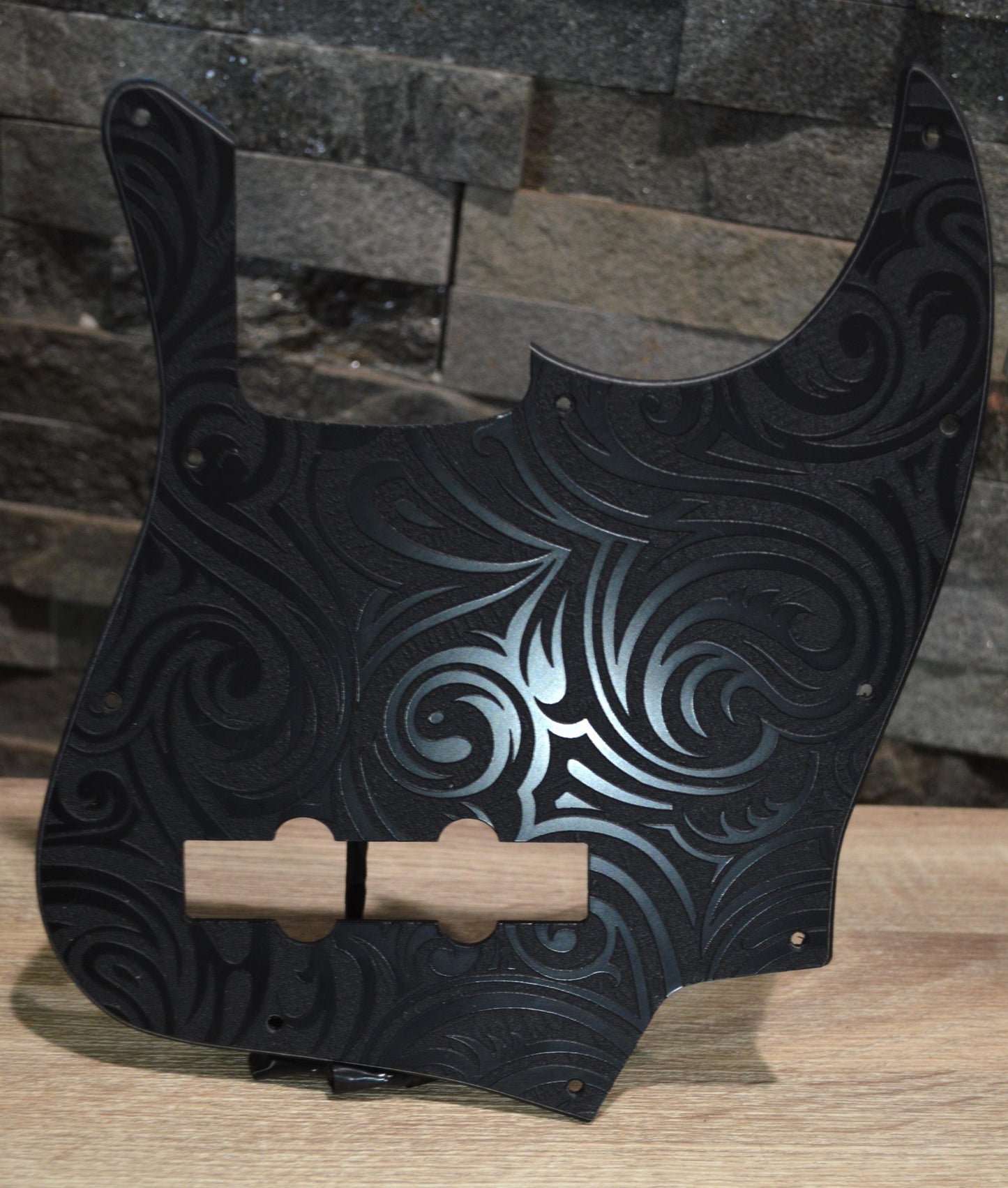 Custom Jazz Bass Pickguard J Bass Scratch Plate Black Double Textured Swirl Fits Fender USA