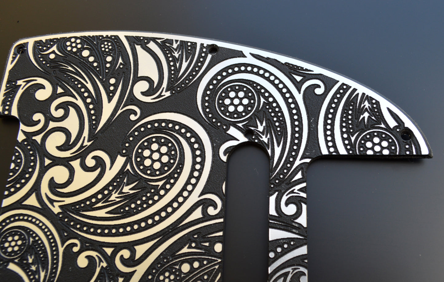 Faux Brushed Aluminum Paisley Laser Engraved Telecaster Pickguard - Industrial Chic Guitar Art - Custom Made