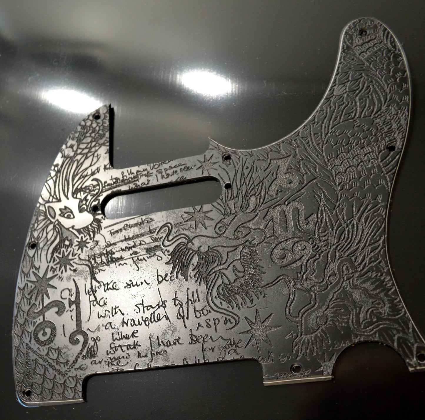 Graffiti‑Style Zeppelin Tele Pickguard — Dragon Scales & Handwritten Kashmir- Fits Fender Telecaster